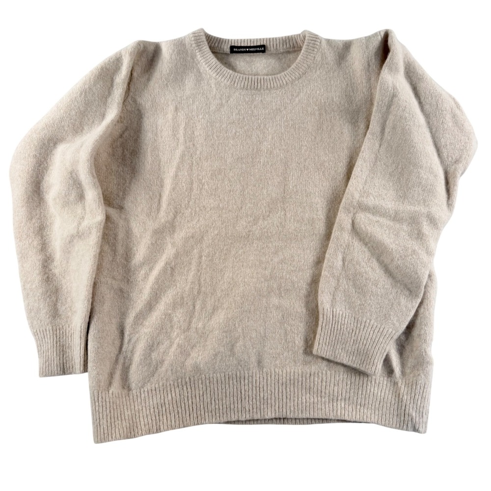 Brandy Melville Sweater Women One Size Beige Wool Blend Crewneck Long Sleeve